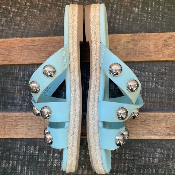 New Marc Fisher Prisca Espadrille Sandals Sz 8.5 Silver Studded Slide mint - Picture 10 of 12